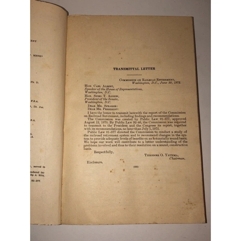 Railroad Retirement System Its Coming Crisis Report ‘72 Signed Harley O Staggers